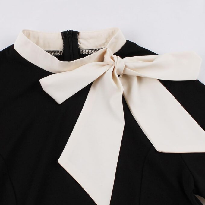 50s Style Dresses for Women Vintage Short Sleeve Tie Neck Swing Dress Midi Prom Dress with Belt – Bild 5