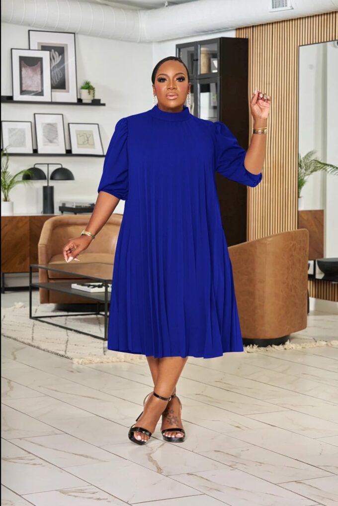 Women's Plus Size Casual Pleated Dress Summer Short Sleeve Flowy Swing Dress Loose Beach Dresses – Bild 2