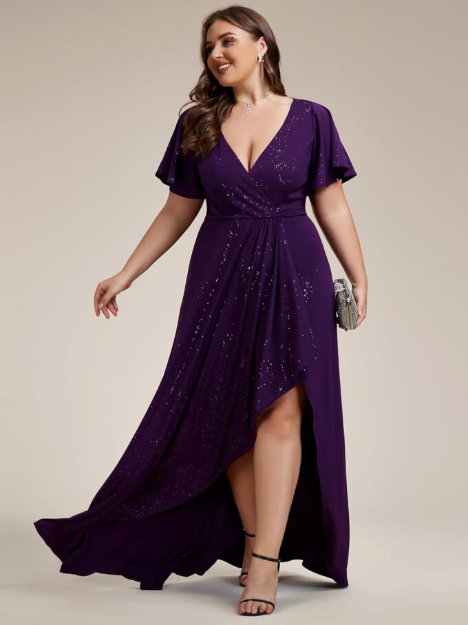 Ever-Pretty Women's Glitter Stretchy V Neck A-line High Low Plus Size Formal Dresses with Ruffles Sleeves 01738-PH – Bild 3