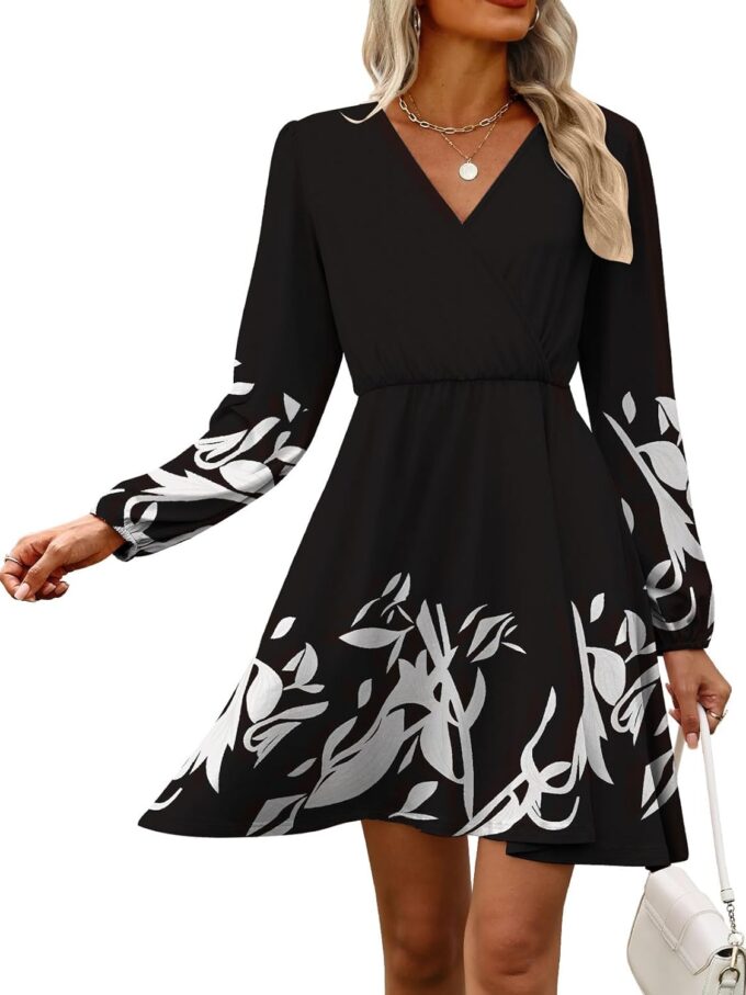 Women's Floral Dresses 2025 V Neck Long Sleeve Fall Dress – Bild 2