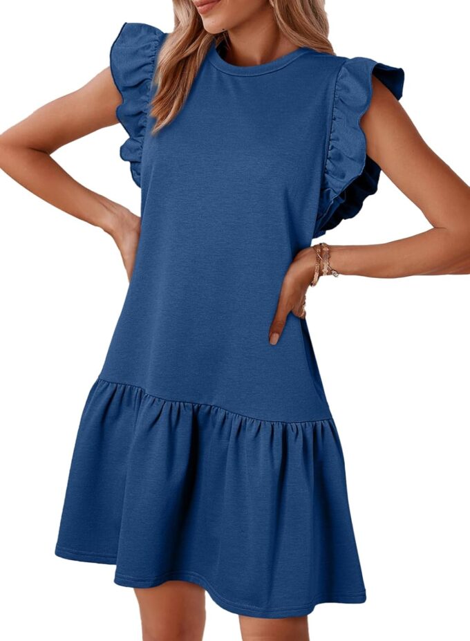 Acelitt Womens Casual Summer Crewneck Babydoll Flowy Tiered Mini Dress, S-XXL – Bild 4