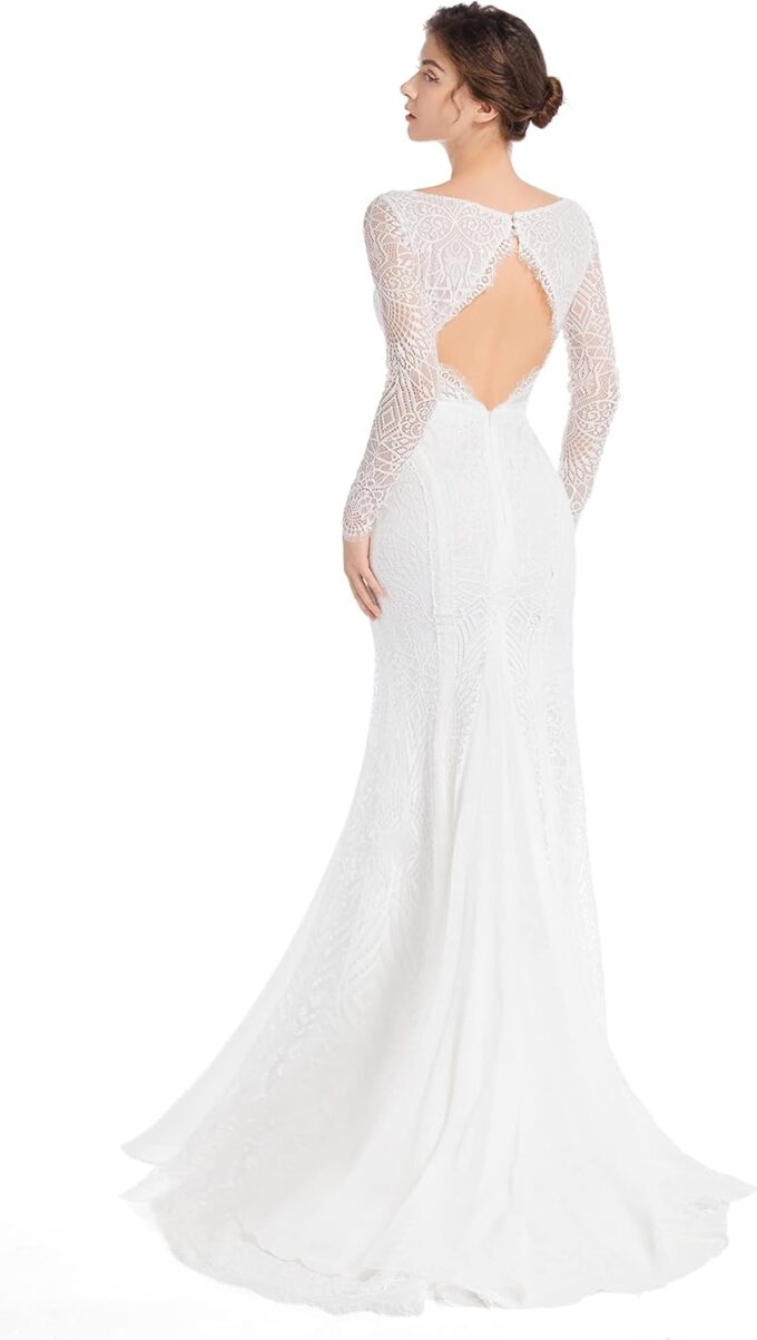 Mermaid Wedding Dresses for Bride Classy lace Boho Long Sleeve Open Back Bohemian Wedding Gowns – Bild 3
