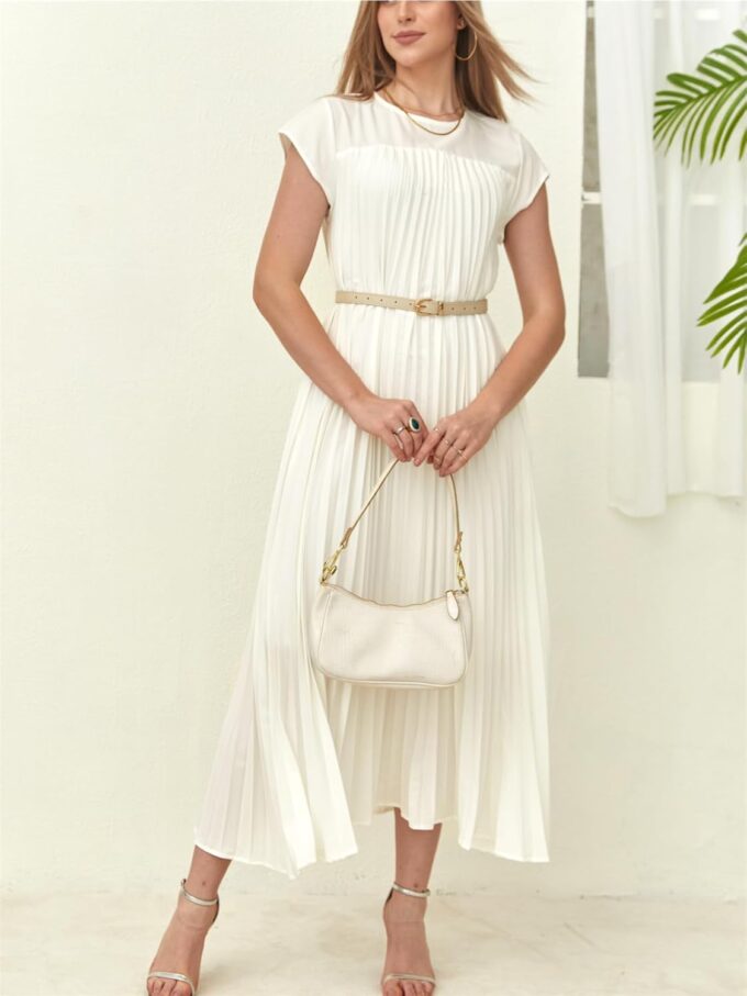 KEOMUD Women Summer Pleated Maxi Dress Casual Short Sleeve Crewneck Flowy Swing Long Dress with Pockets – Bild 4