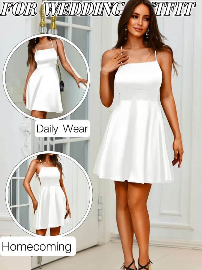 Kaei&Shi Short Satin Dress,Lace Up Backless Skater Dresses for Women,Sexy Birthday Outfits Homecoming Party Going Out Nye – Bild 4