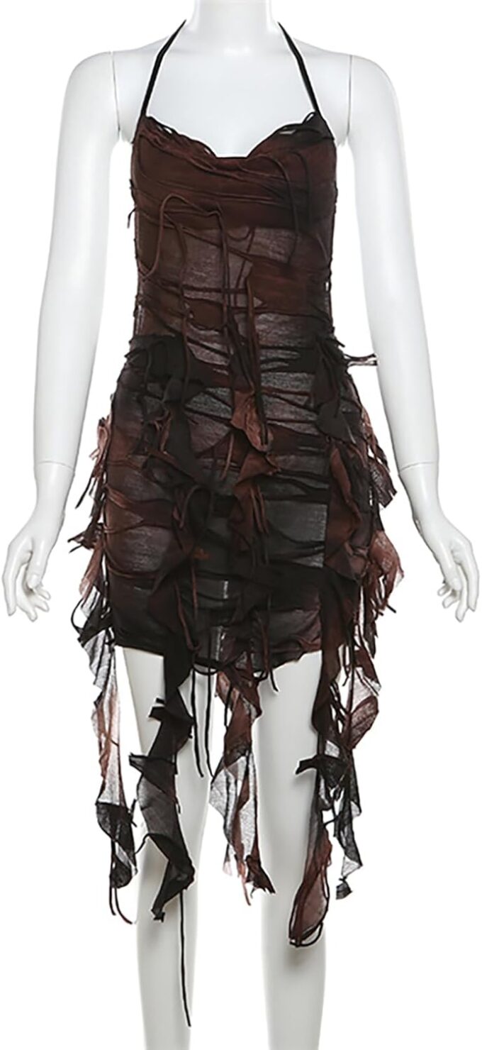 Sleeveless Dress for Women Y2k Wasteland Rogue Medieval Tie Back Dress V Neck A-Line Mini Dresses Streetwear Fashion – Bild 5