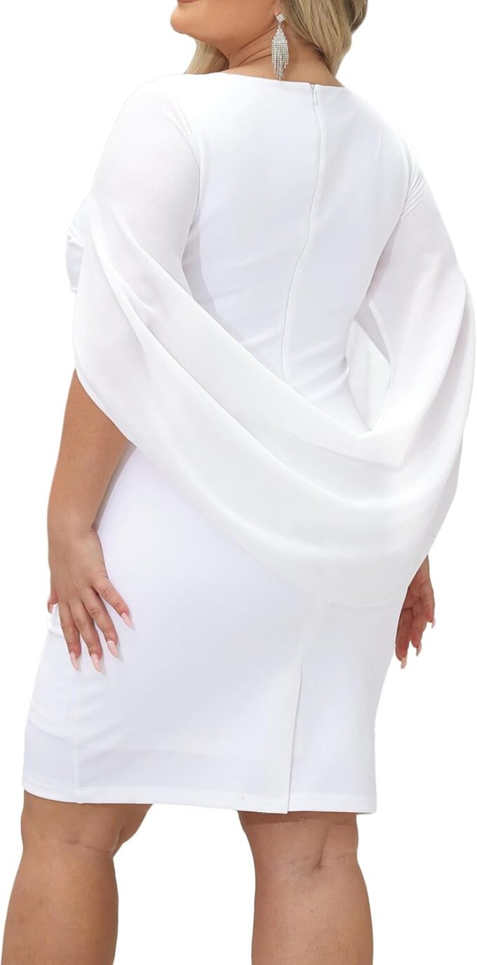 Plus Size Wedding Guest Dress - Women Chiffon Cape Semi Formal Cocktail Party Bodycon Dresses – Bild 4
