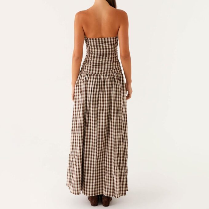 Women Floral Tube Maxi Dress Strapless Pleated A-line Y2k Going Out Long Dress for Cocktail Party Evening – Bild 5