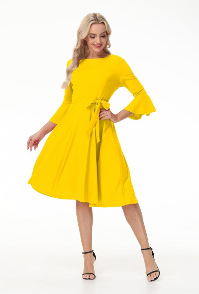 Elegant Cocktail Dresses for Women Wedding Guest Party Evening Prom Formal Church Dress Gowns Crew Neck Bell Sleeve – Bild 3