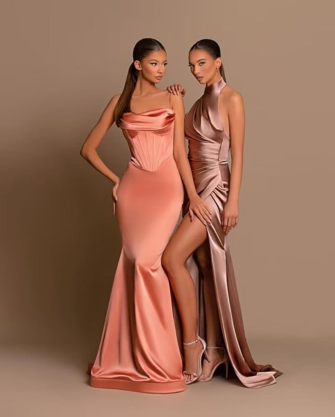 Clothfun Halter Satin Bridesmaid Dresses Long Mermaid Prom Dress for Women Formal Party Evening Gown with Slit – Bild 4