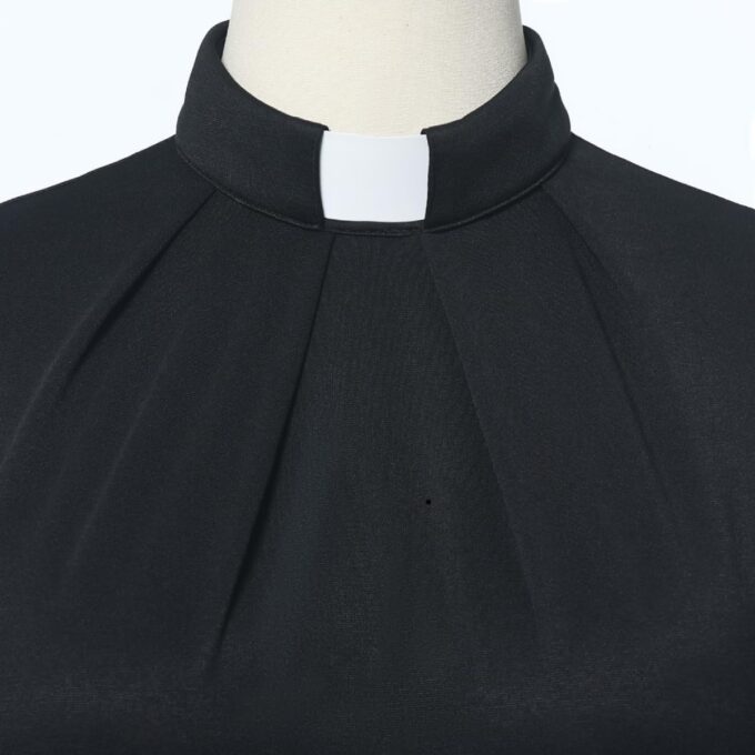 ANDHOM Damen Clerus Kleid Kurzarm Bleistiftkleid Tab Einsatz Kragen Priester Klerus Kleider mit Gürtel – Bild 6