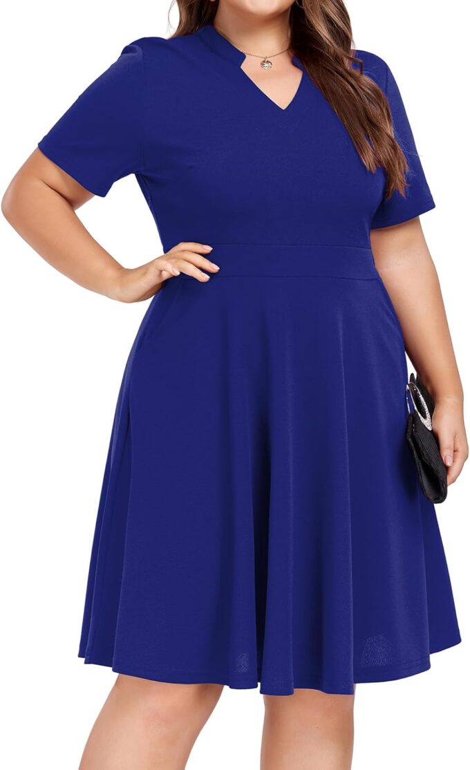 Mokayee Womens Plus Size Dresses Summer V Neck Casual Semi Formal Knee Length Church Wedding Guest Dresses with Pocktes – Bild 5