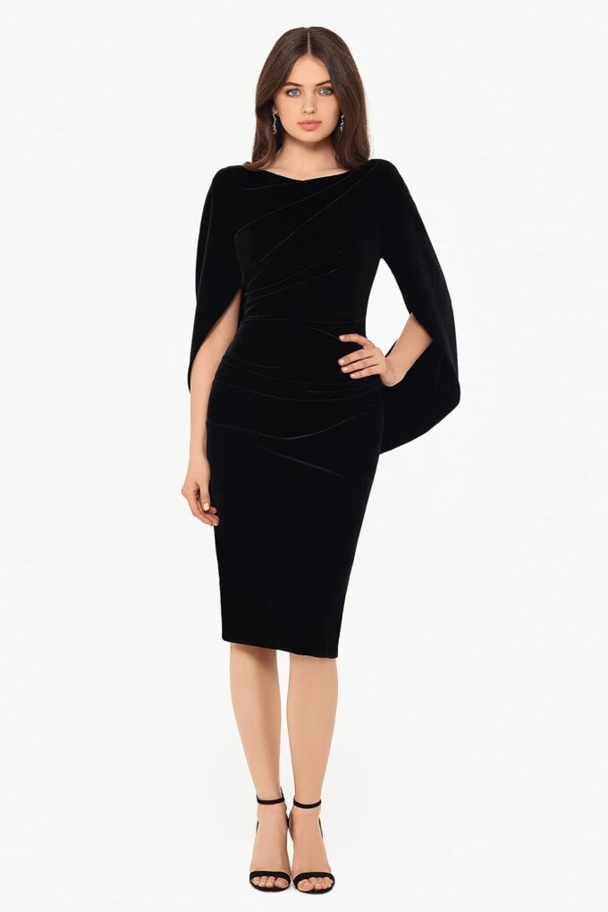 Betsy & Adam Women's Velvet Midi Cowl Neck Drape Back Dress – Bild 3