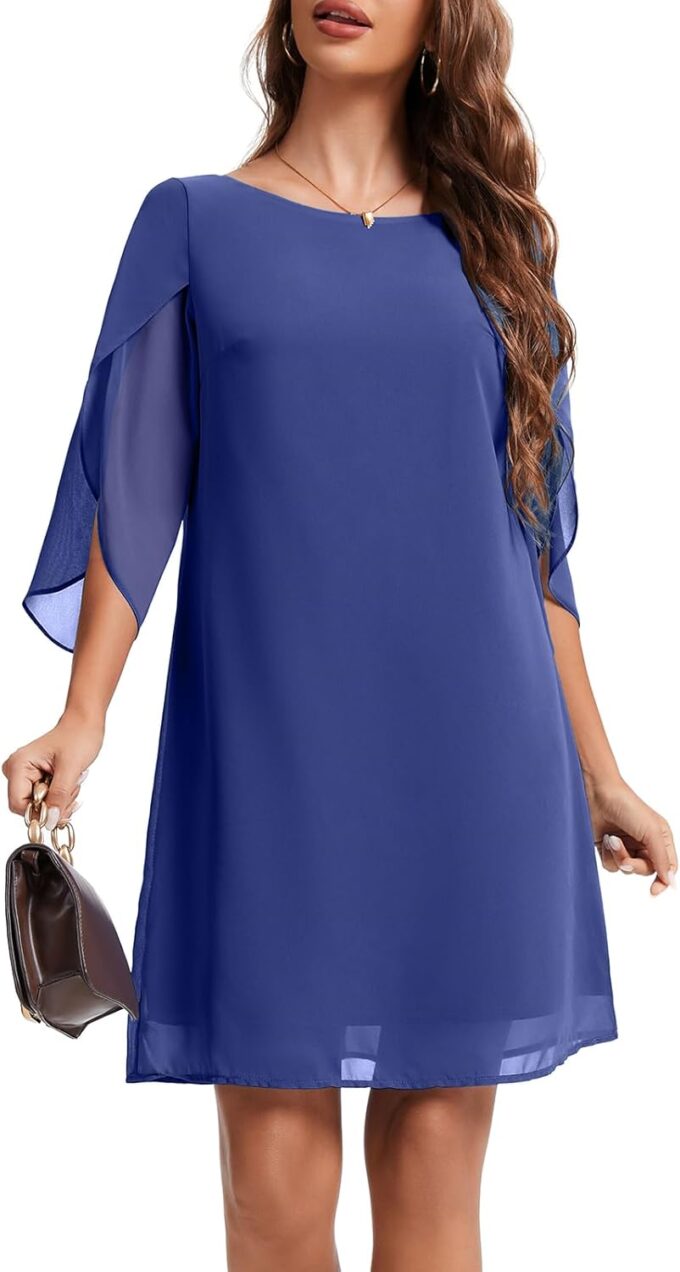 Chiffon Dresses for Women Wedding Guest Elegant Classy Navy Cocktail Dress S – Bild 3