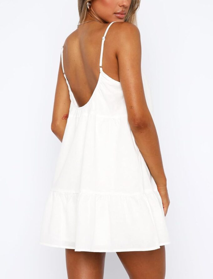 Flowy Short Sundress Mini Babydoll Dresses for Women Going Out Tiered Ruffle Beach Spaghetti Strap Swing Dress Cute – Bild 5
