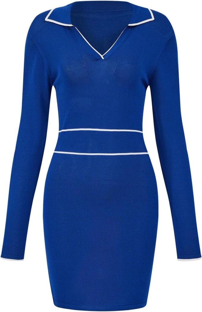 kaixiaochai Langärmeliges Pulloverkleid für Damen, gerippt, figurbetont, Bleistift-Minikleid für Lehrer, Arbeit, Business