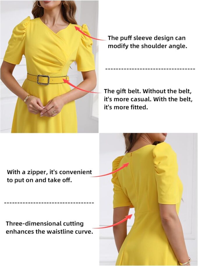 Women's Wear to Work Dress V Neck A-Line Slit Ruched Puff Short Sleeve Semi Formal Casual Dresses – Bild 4