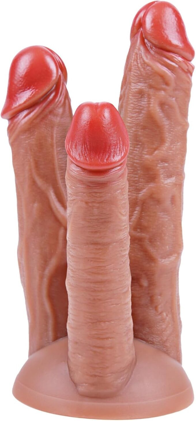 Realistischer dreiköpfiger großer Dildo (22 cm/19,5 cm/17 cm)Silikon-Dildo, Saugfuß-Dildo,XL realistischer Penis-,Anal-,Vaginal-und G-Punkt-Dildo, Geeignet für Penis-Stimulation bei Frauen und Männern