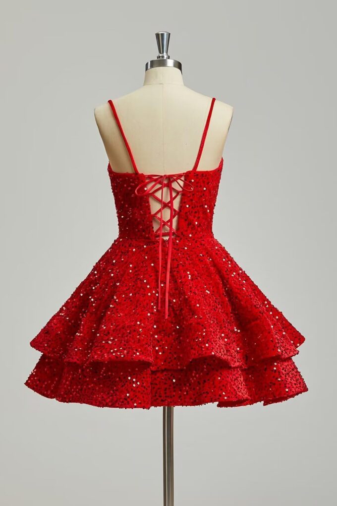 Xijun Sequin Homecoming Dresses Short Tiered Teens Sparkly HOCO Dress 2025 Prom Party Cocktail Gowns – Bild 3