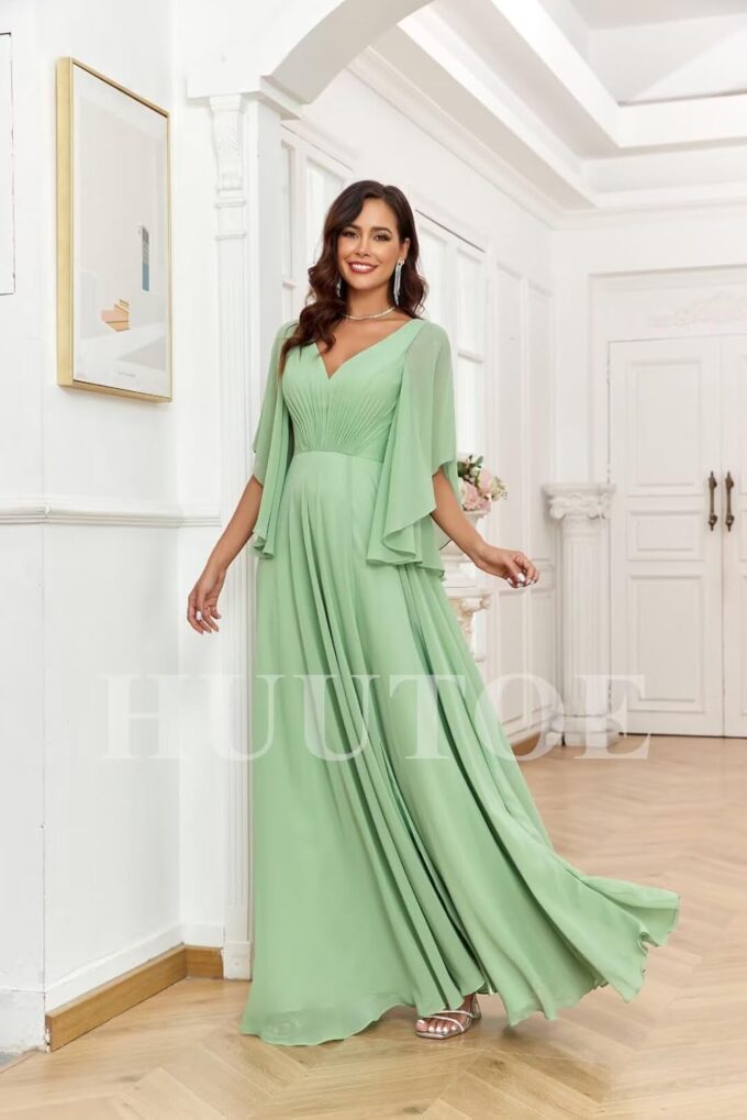 Chiffon Mother of Bride Dresses for Wedding V Neck Bridesmaid Dress with Slit Formal Dresses for Women Wedding Guest – Bild 7
