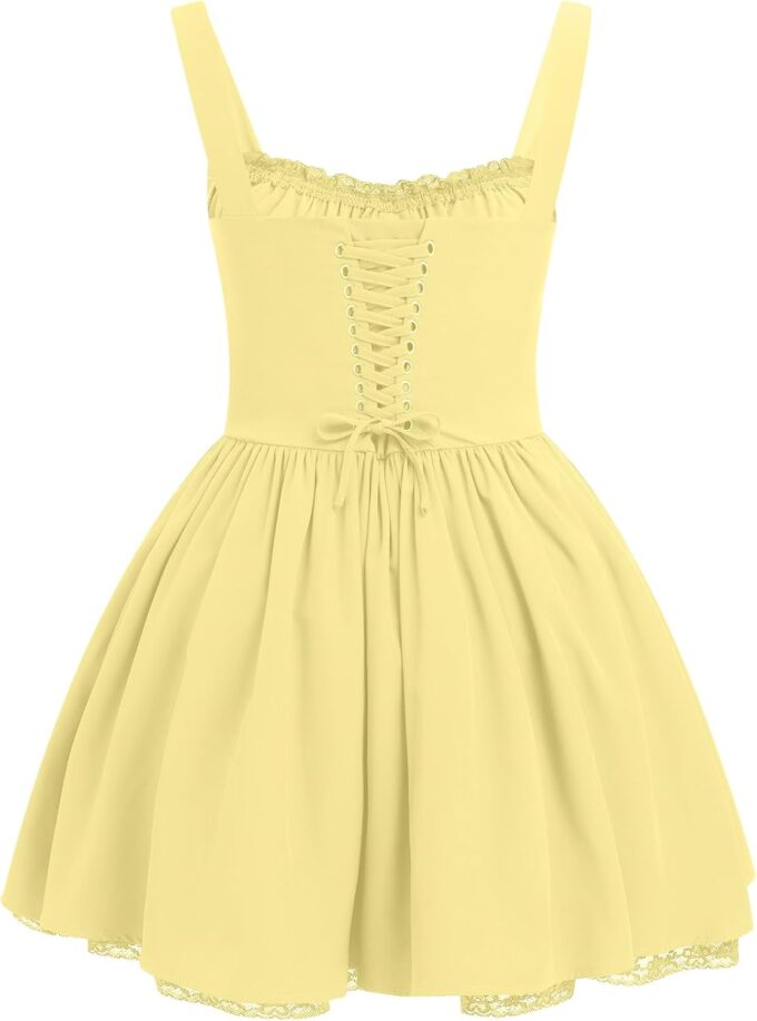 Women's Short Corset Sundress Boho Mini Dress Sleeveless Backless Low Cut Lace Dress Summer – Bild 8
