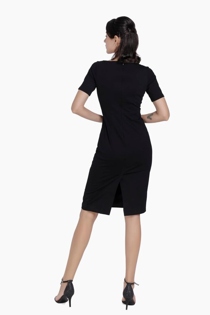 Alantino Damenkleid mit quadratischem Ausschnitt, kurze Ärmel, mittellang, formelle Business-Kleidung – Bild 2