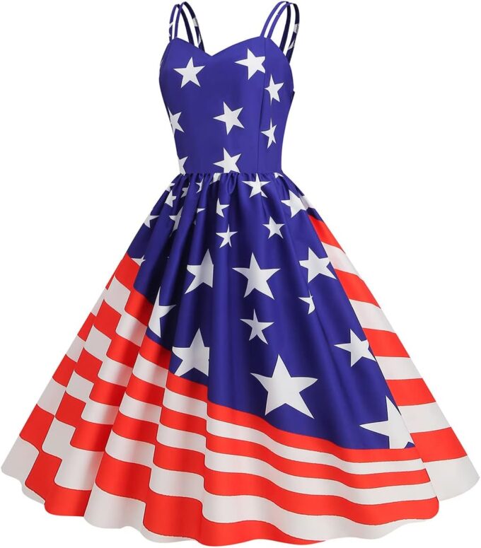 Women Dress American Flag Print Vintage Maxi Dress – Bild 3