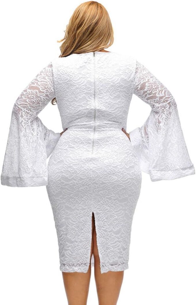 Sexy All White Plus Size Dress for Women Bell Sleeves Lace Dress Party Dress – Bild 3