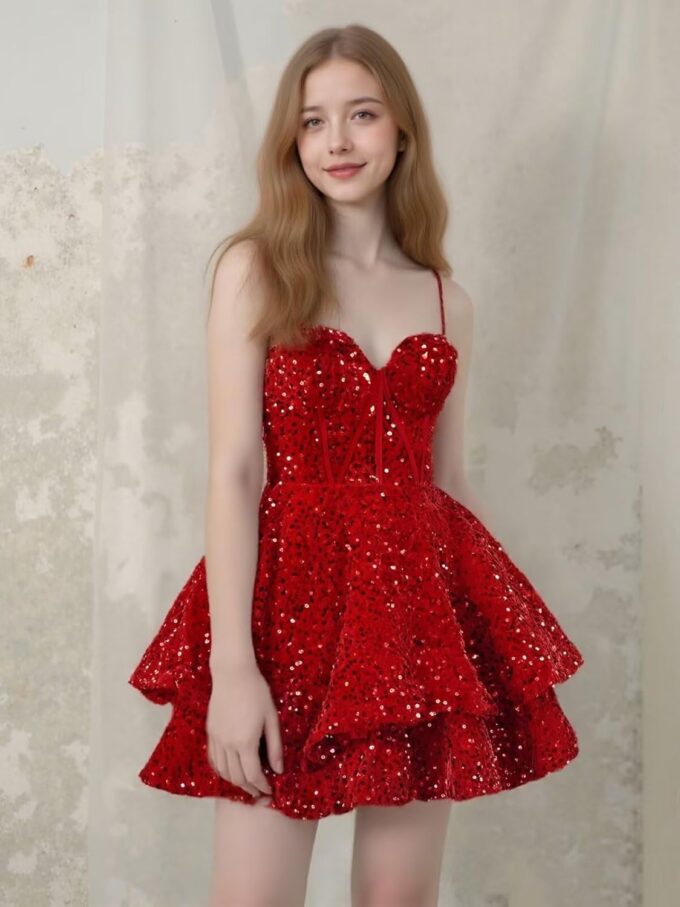 Xijun Sequin Homecoming Dresses Short Tiered Teens Sparkly HOCO Dress 2025 Prom Party Cocktail Gowns – Bild 7