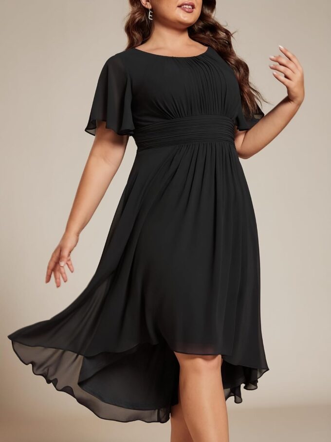 Ever-Pretty Plus Women's Round Neck Ruffles Sleeves Pleated Waist Chiffon Knee Length Plus Size Cocktail Dresses – Bild 4