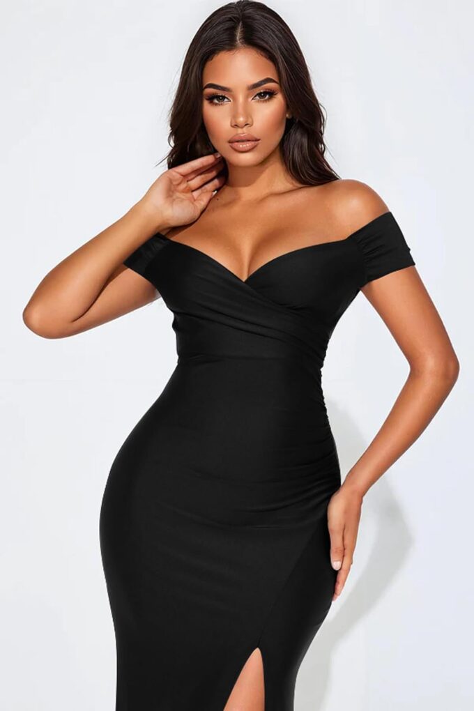Memoriesea Women's Sexy V Neck Sleeveless Off Shoulder High Split Cocktail Party Maxi Dress – Bild 5