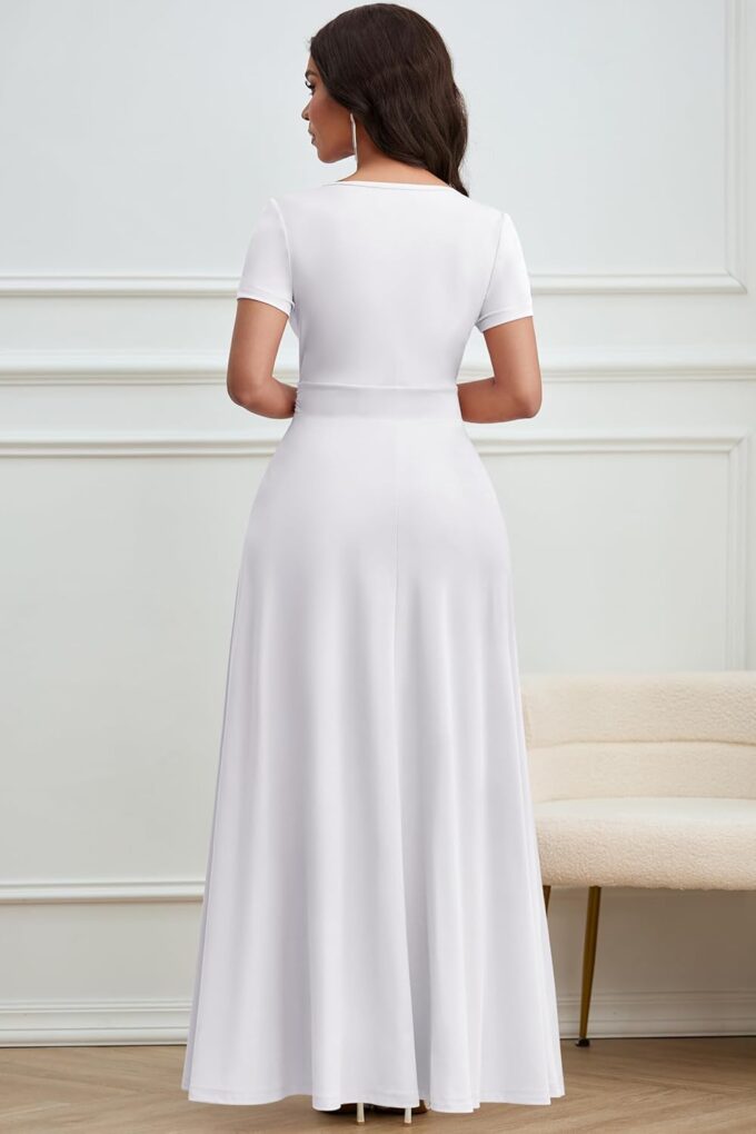 CLOCOR Maxi Dress for Women Summer Long Dress A Line Formal V Neck Wedding Guest Short Sleeve High Waist Casual Elegant – Bild 5