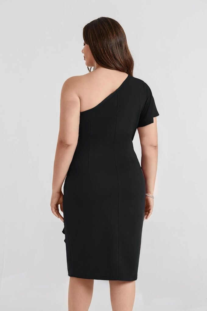Hanna Nikole Women Plus Size One Shoulder Dress Sexy Ruched Bodycon Cocktail Dress with Rhinestone – Bild 4