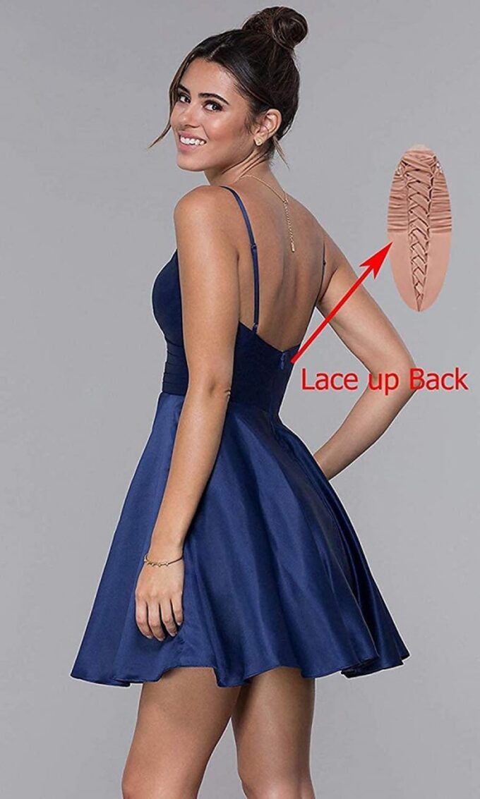 Stylefun Women's V-Neck Short Homecoming Dresses for Teens 2025 Spaghetti Strap Prom Dress with Pocket CYM025 – Bild 2