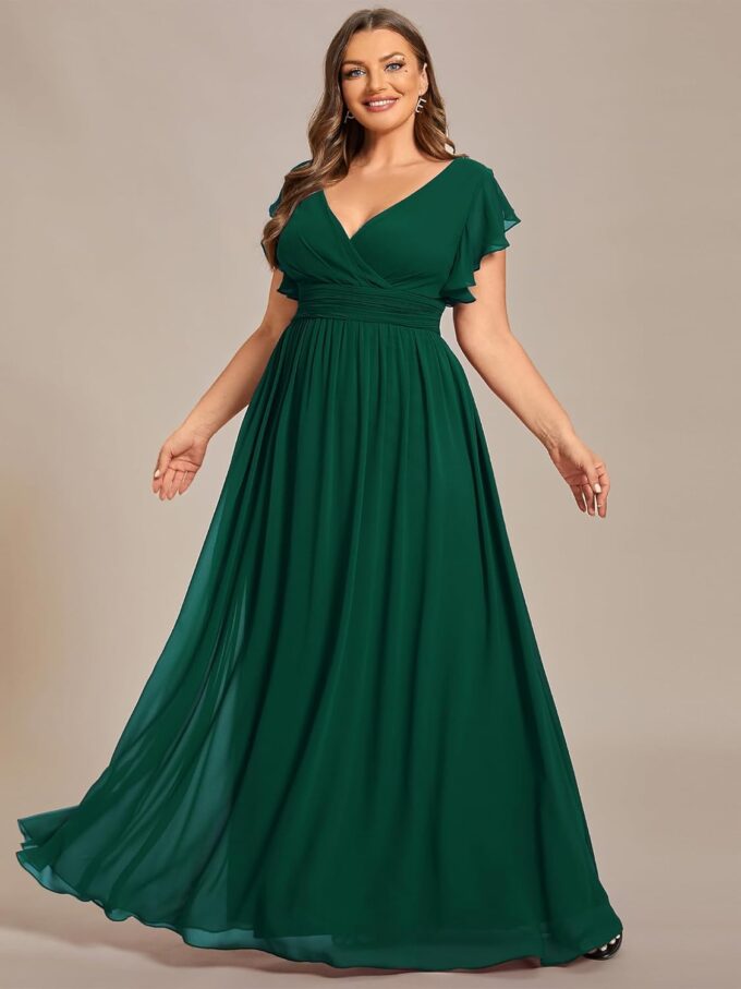 Ever-Pretty Plus Women's Summer Chiffon Ruffles Sleeve Pleated Back Cutout Plus Size Bridesmaid Dresses Formal Gowns – Bild 4