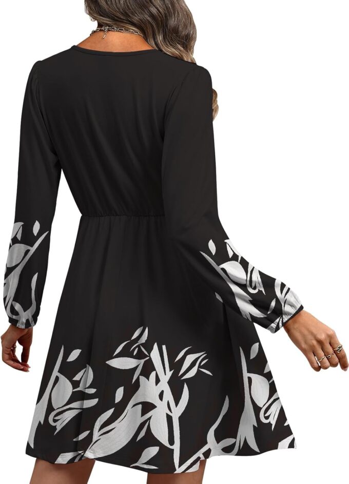 Women's Floral Dresses 2025 V Neck Long Sleeve Fall Dress – Bild 4