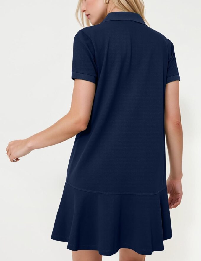 Kissonic Women's Polo Dress Short Sleeve V Neck Ruffle Hem Casual Summer Golf Tennis Mini Shirt Dresses – Bild 4