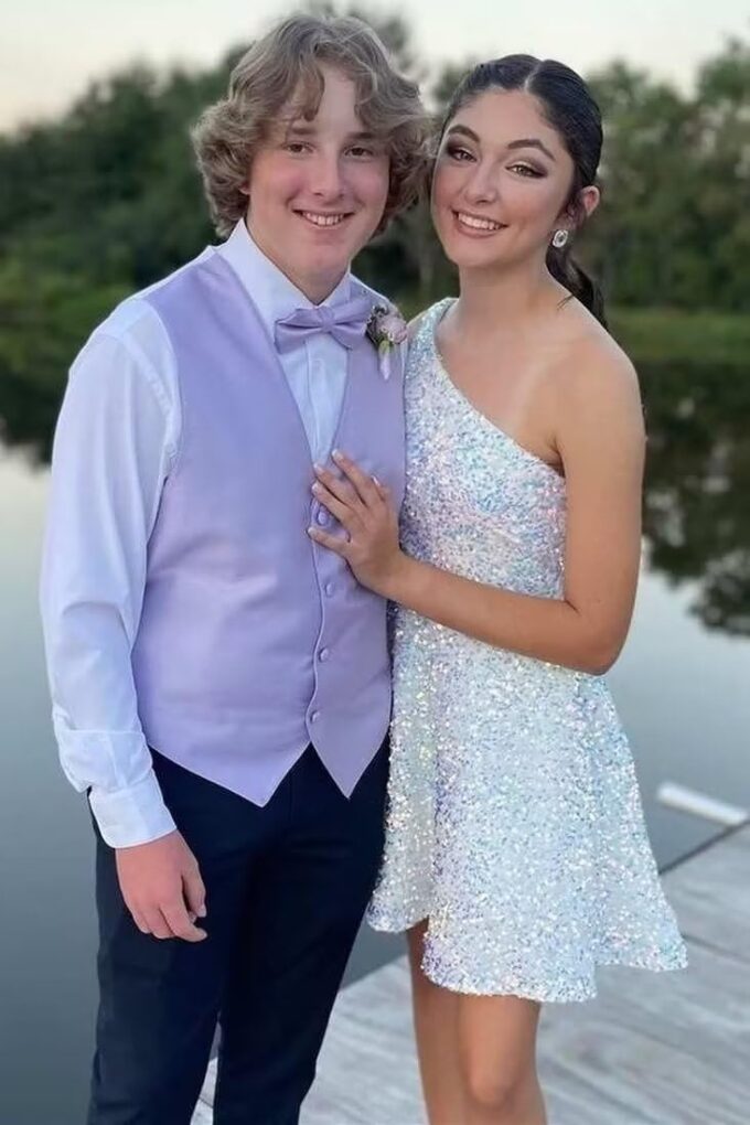 One Shoulder Sequin Homecoming Dresses for Teens 2025 Short Prom Dress Sparkly A-line Formal Dress with Pockets – Bild 6