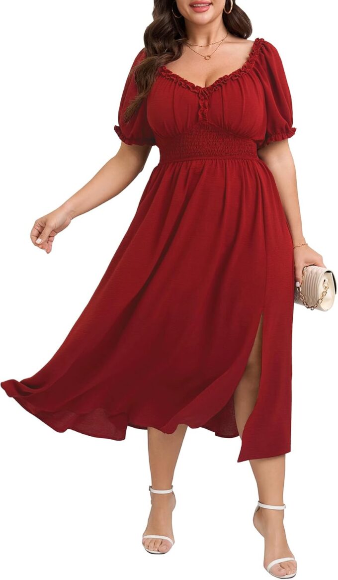 Womens Plus Size Dress Wedding Guest Cocktail Short Sleeve Stringy Selvedge V Neck Slit A Line Flowy Maxi Dresses