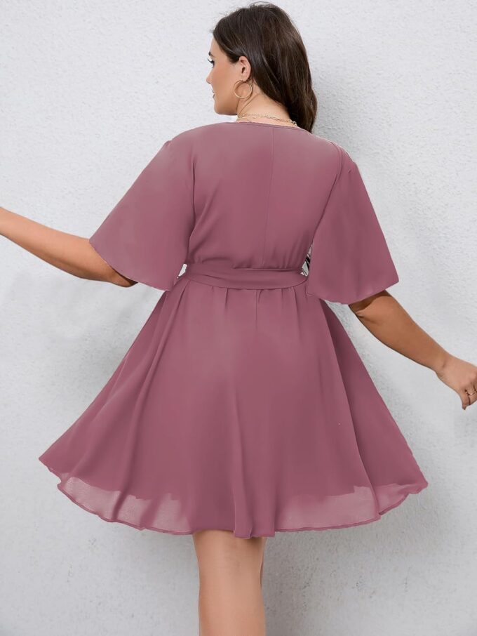 SCOMCHIC Women's Plus Size Summer Dresses Short Sleeve Wrap V Neck A Line Skater Mini Short Dress XL-4XL – Bild 6