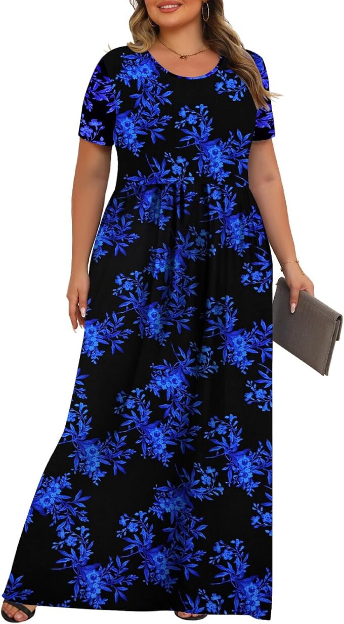 Tencede Womens Plus Size Maxi Dresses Summer 2025 Casual Short Sleeve with Pockets Long Dress 1X-5X – Bild 3