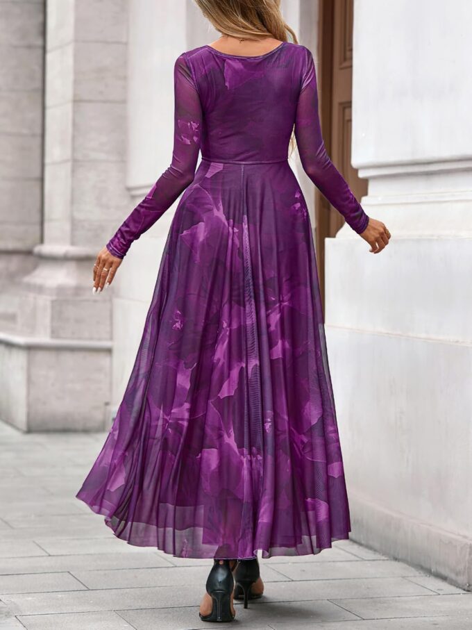 BTFBM Women Maxi Dress Fall 2025 Fashion Elegant Long Sleeve Square Neck Floral Print Party Club Wedding Guest Dresses – Bild 3