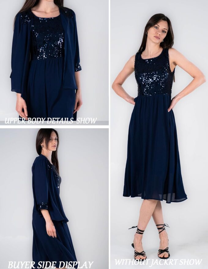 GRACE KARIN Wedding Guest Dress Mother of The Bride Dresses Two Piece Formal Sequin Dress with Jacket Tea Length 2025 – Bild 2