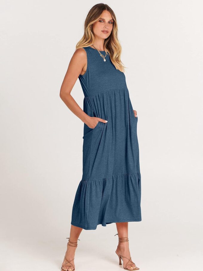 ANRABESS Women Summer Casual Sleeveless Crewneck Sundress Aline Flowy Tiered Maxi Long Beach Dress Vacation Outfits – Bild 8