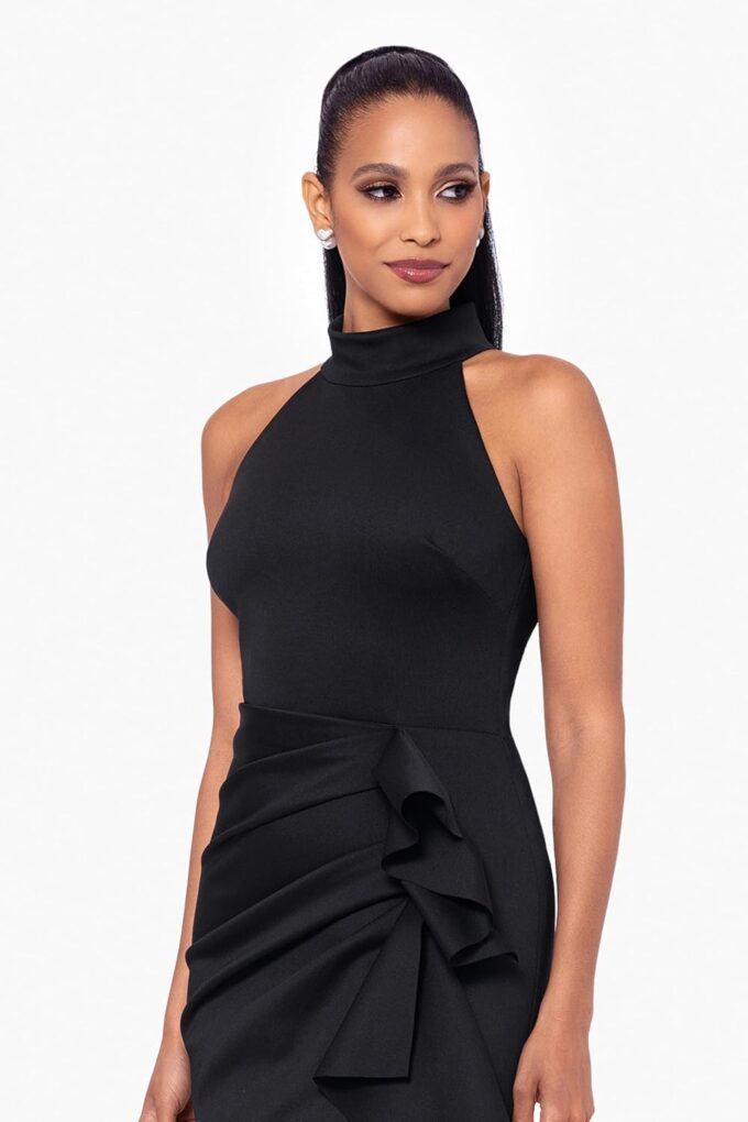 Xscape Women's Sleek Sleeveless V-Neck Gown with Cascading Ruffle and High Slit – Bild 2