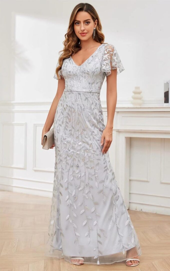 Sequin Lace Mother of The Bride Dresses for Women Mermaid Formal Evening Gowns with Sleeves Elegant – Bild 6