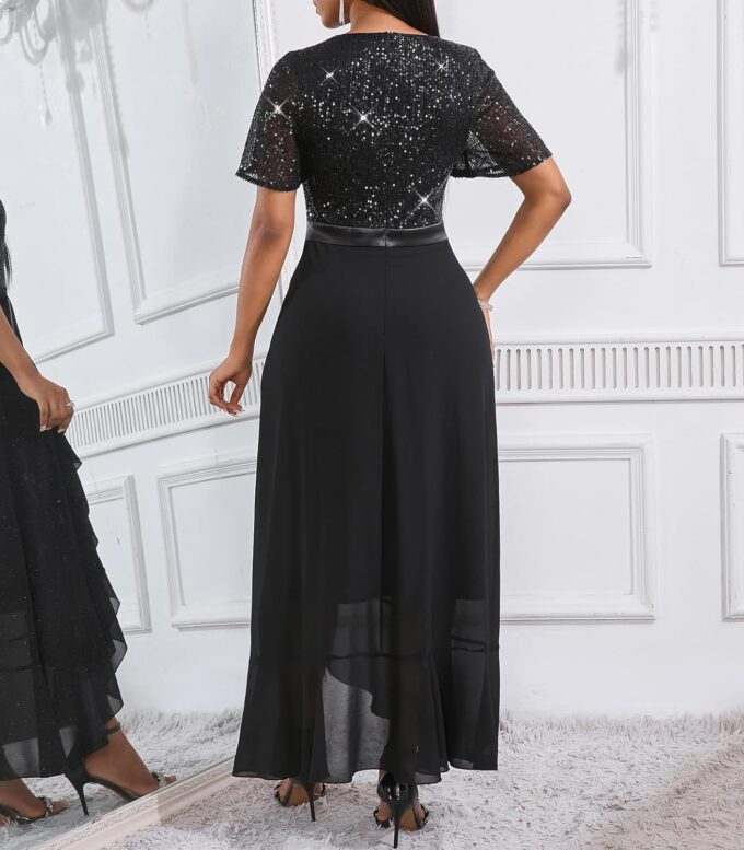 Cololura Women Elegant Sexy Sequin Sequin Lace Tulle Chiffon Formal Evening Cocktail Prom Party Maxi Dress – Bild 5