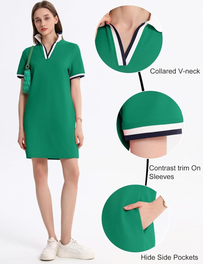 Kissonic Polo Dresses for Women Short Sleeve Tennis Golf Dress V Neck Summer Casual Dress with Pocket – Bild 5