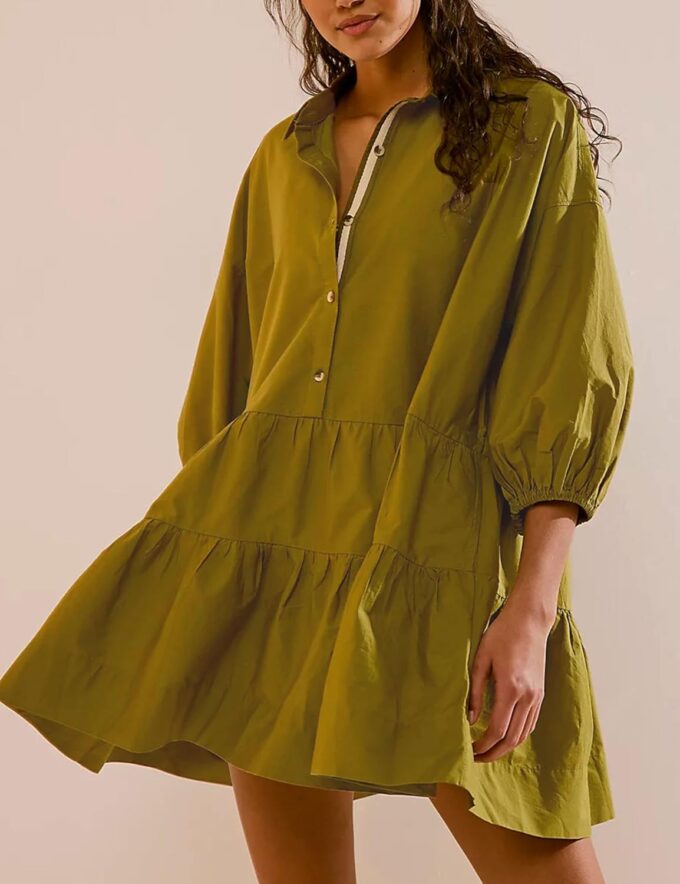 Zontroldy Women's Oversized Casual Collared Babydoll Mini Dresses Puff Sleeve A-line Tiered Shirt Tunic Dress – Bild 2