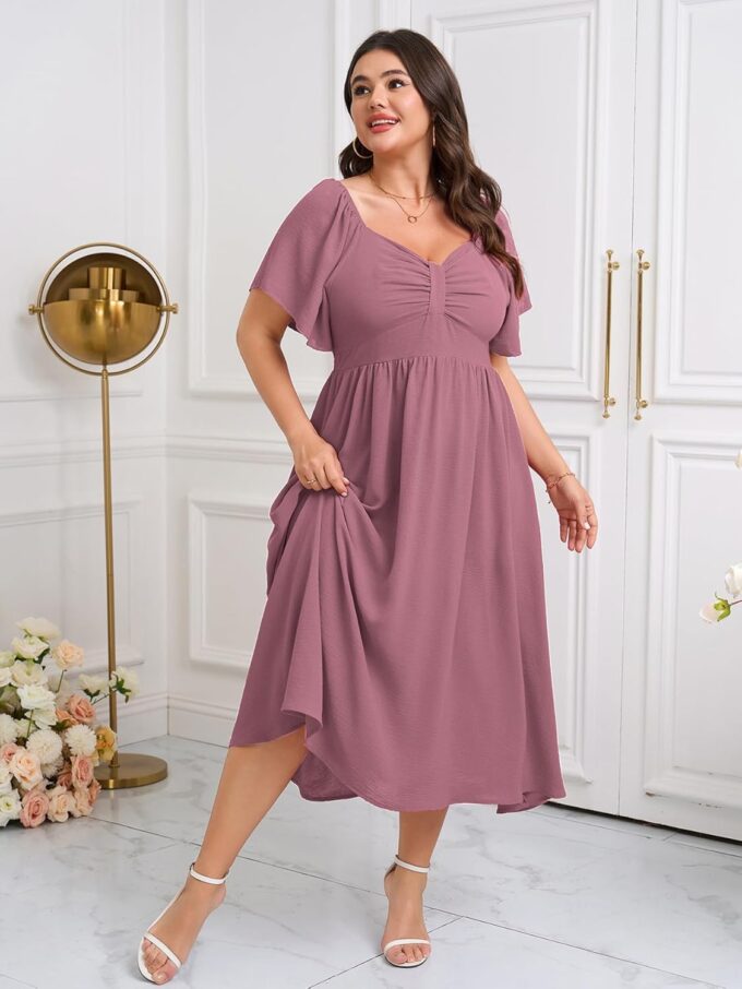 SCOMCHIC Women's Plus Size Maxi Dress Summer Short Sleeve Sweetheart Neckline A Line Wedding Guest Cocktail Dresses – Bild 6