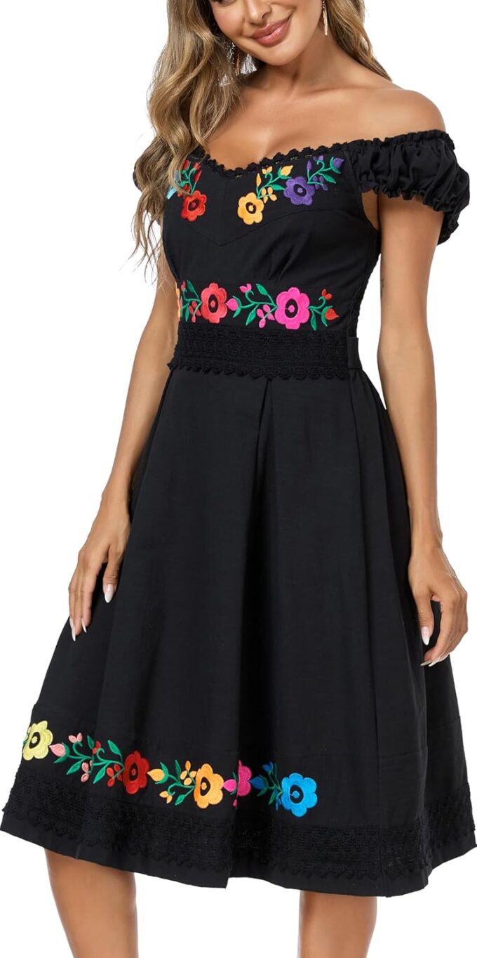 Women's Mexican Dress Embroidered Causal Lace Party Dress – Bild 6